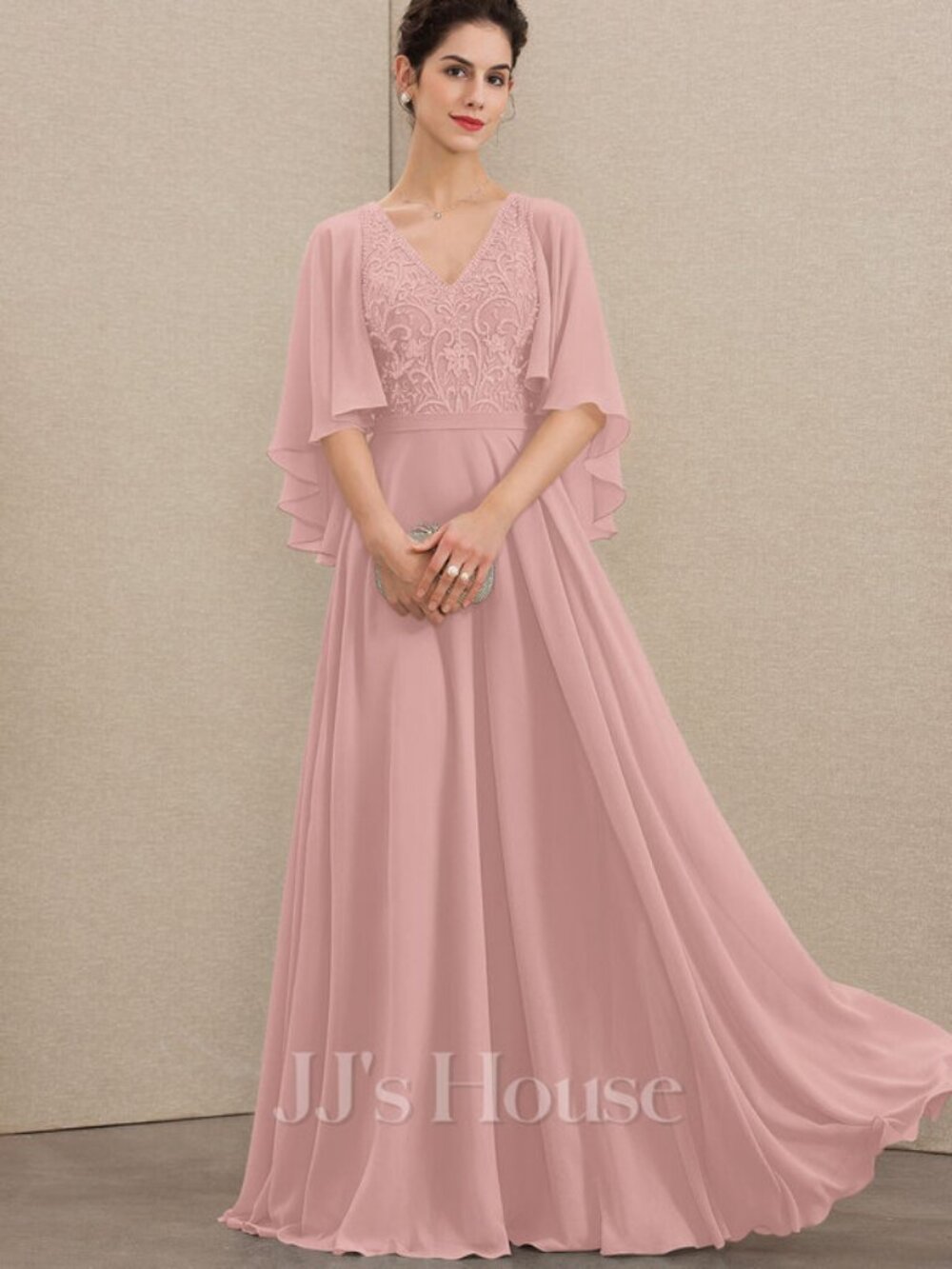 Sz 16 NWT JJ's House Phae Capelet-Sleeve Chiffon Gown with Sequins/Appliques